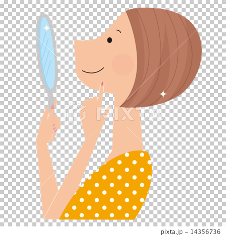 A woman looking into a hand mirror and smiling A woman looking into a hand mirror and smiling 14356736