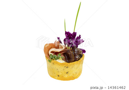 canaps with edible flowers meat cheese and seafood 14361462