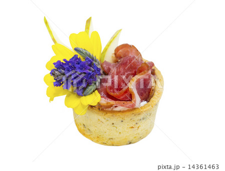canaps with edible flowers meat cheese and seafood 14361463