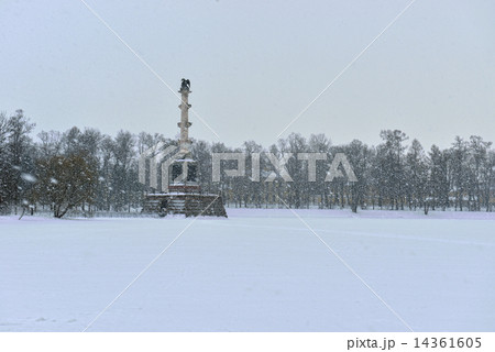 Winter  landscape with Chesme Column   in Pushkin, 14361605