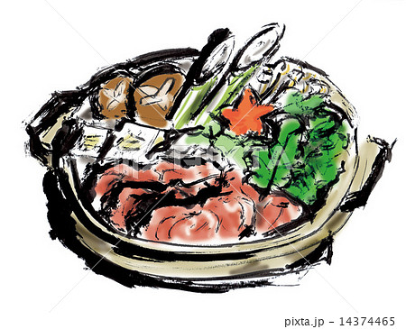 すき焼き スキヤキ すき焼 鍋物 牛鍋 牛なべ 手書き 手描きのイラスト素材