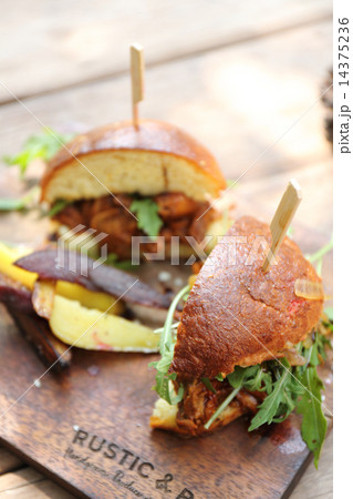 hamburger with fries and salad 14375236