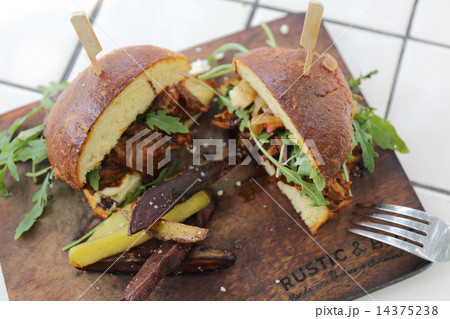 hamburger with fries and salad hamburger with fries and salad 14375238