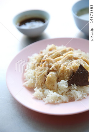 Thai food gourmet steamed chicken with rice , khao mun kai in wo 14375363