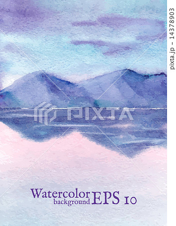Watercolor landscape with lake and mountains in vector. 14378903