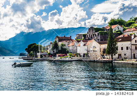 View on city and sea bay and Perast 14382418