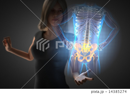 woman and hologram with bones radiography 14385274