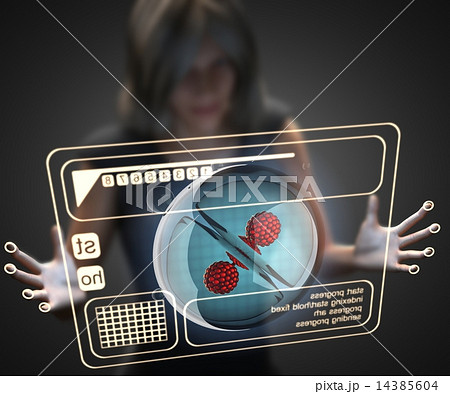 woman and hologram with cell woman and hologram with cell 14385604