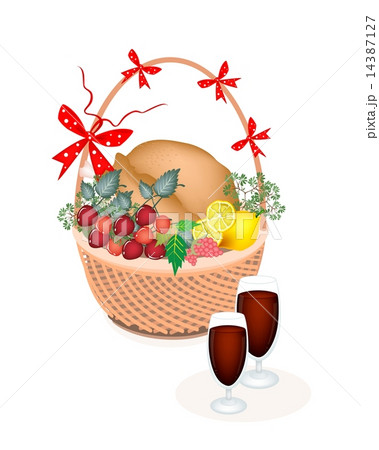 Brown Basket of Thanksgiving Turkey with Wine Brown Basket of Thanksgiving Turkey with Wine 14387127