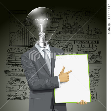 Vector Lamp Head Businessman Empty Write Boad 14388317