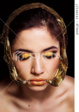 Pretty girl with bijouterie and fashion makeup Pretty girl with bijouterie and fashion makeup 14390127