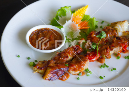 Grilled meat and vegetables Grilled meat and vegetables 14390160