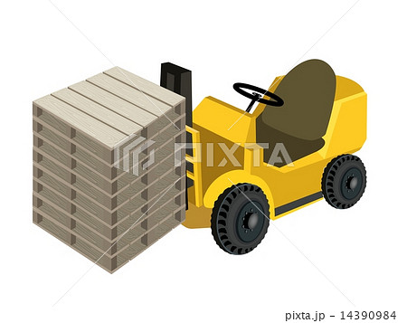 A Forklift Truck Loading Stack of Wood Pallets A Forklift Truck Loading Stack of Wood Pallets 14390984