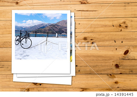 Stack of photographs Memory traveling with bicycle Stack of photographs Memory traveling with bicycle 14391445