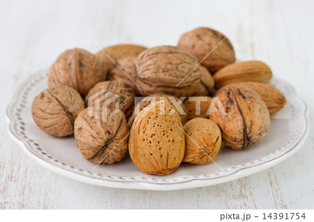 walnut with almond on the plate walnut with almond on the plate 14391754