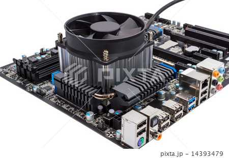 Computer motherboard with CPU cooler Computer motherboard with CPU cooler 14393479