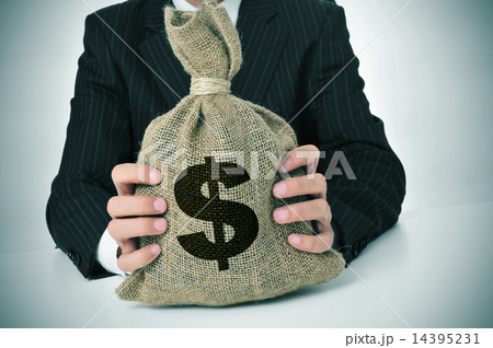 man in suit with a burlap money bag 14395231