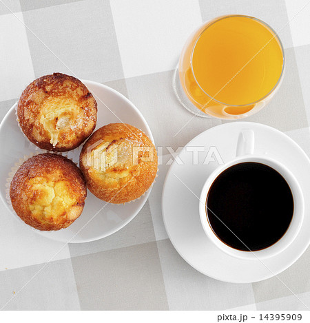 cup of coffee, muffins and orange juice 14395909
