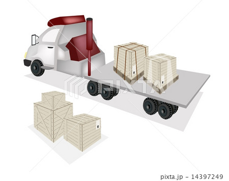 A Tractor Trailer Flatbed Loading Wooden Crates 14397249