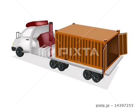 A Flatbed Trailer Delivering A Cargo Container A Flatbed Trailer Delivering A Cargo Container 14397255