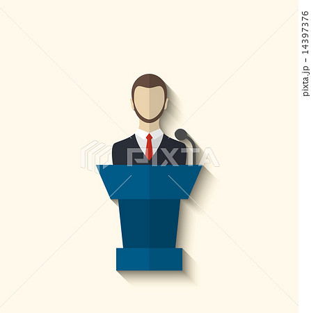 Flat icon of orator speaking from rostrum 14397376
