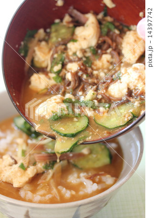 ご飯に冷汁をかける ご飯に冷汁をかける 14397742