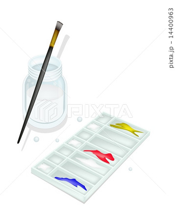 Color Paint in Whtie Plastic Palette with Brushes 14400963