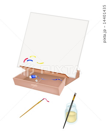 Easel with Artist Brushes and Paint Tubes 14401435