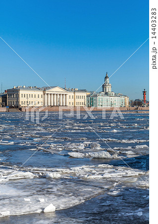 Floating ice on Neva river in St. Petersburg, Russia 14403283