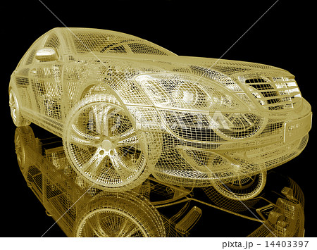 Car model on black background with reflection 14403397