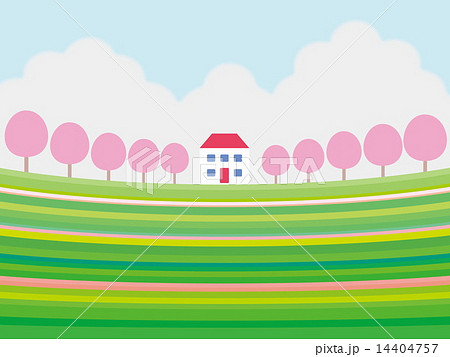 春風景 家 木 花 雲のイラスト素材 14404757 Pixta