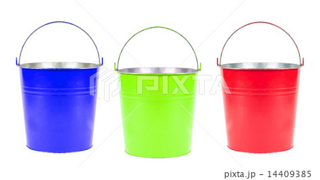 blue, green, red buckets isolated blue, green, red buckets isolated 14409385