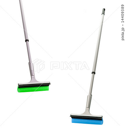plastic brooms isolated on white 14409389