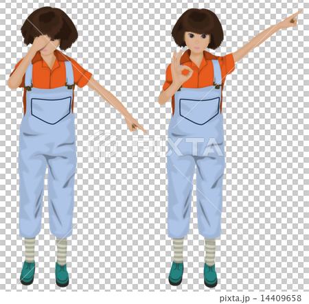 右肩上がりと右肩下がりを示す女性 14409658