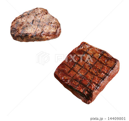 two grilled boneless rib eye steaks isolated 14409801