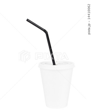 White paper cup and black drinking straw 14410062
