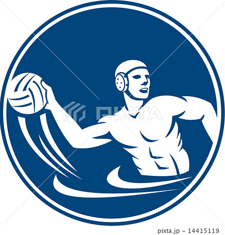 Water Polo Player Throw Ball Circle Icon 14415119