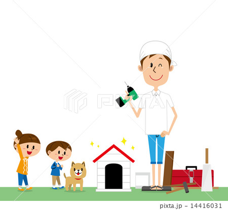 親子　DIY 犬小屋　白バック 14416031