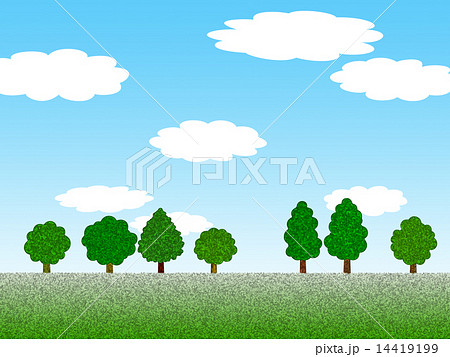 空と木と野原のイラスト素材