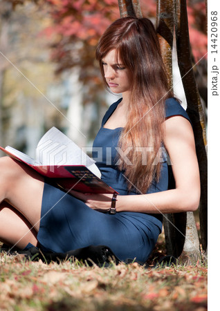 business woman reviewing diary at city park business woman reviewing diary at city park 14420968
