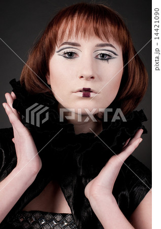 Close-up portrait of beautiful girl with chess makeup 14421090