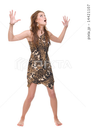 Closeup portrait of young dacing savage woman Closeup portrait of young dacing savage woman 14421107