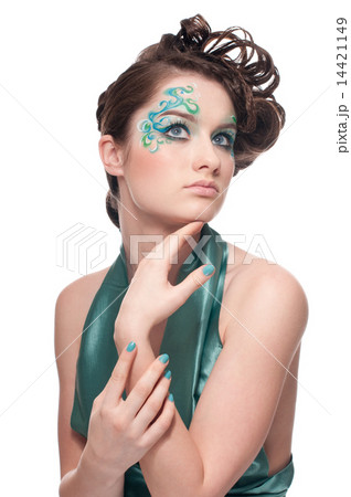 Close-up portrait of sprite girl with faceart Close-up portrait of sprite girl with faceart 14421149