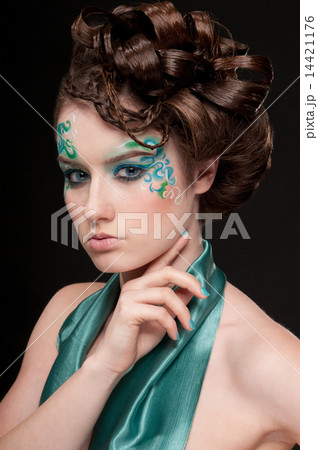 Close-up portrait of sprite girl with faceart 14421176