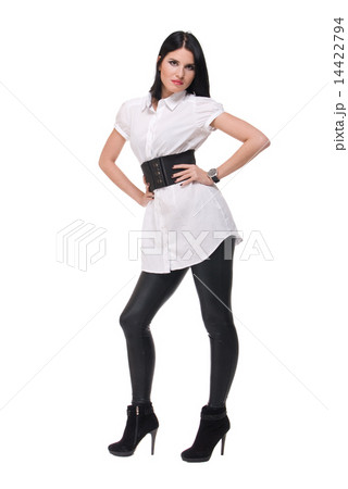 Portrait of beautiful fashion woman in black and white suit 14422794