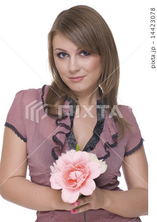 Close up portrait of young beautiful woman with flower Close up portrait of young beautiful woman with flower 14423078