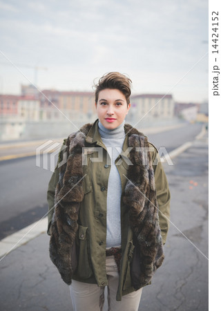 young beautiful short hair hipster woman young beautiful short hair hipster woman 14424152