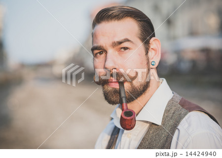 handsome big moustache hipster man 14424940