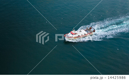 High angle view of a Tour boat in sea, Barcelona, Catalonia, Spain 14425986