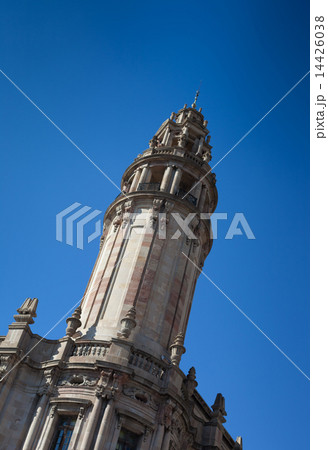 Low angle view of church against blue sky, Barcelona, Catalonia, Spain 14426038